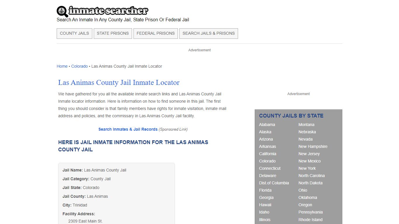 Las Animas County Jail Inmate Locator - Inmate Searcher